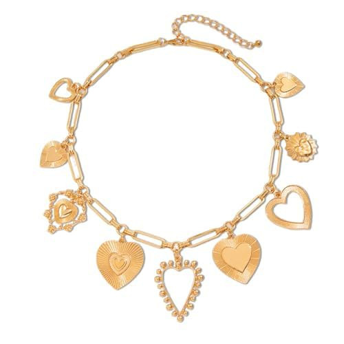 CZMZHFC Chunky Gold Big Heart Pendant Necklace Vintage Adjustable | Amazon (US)