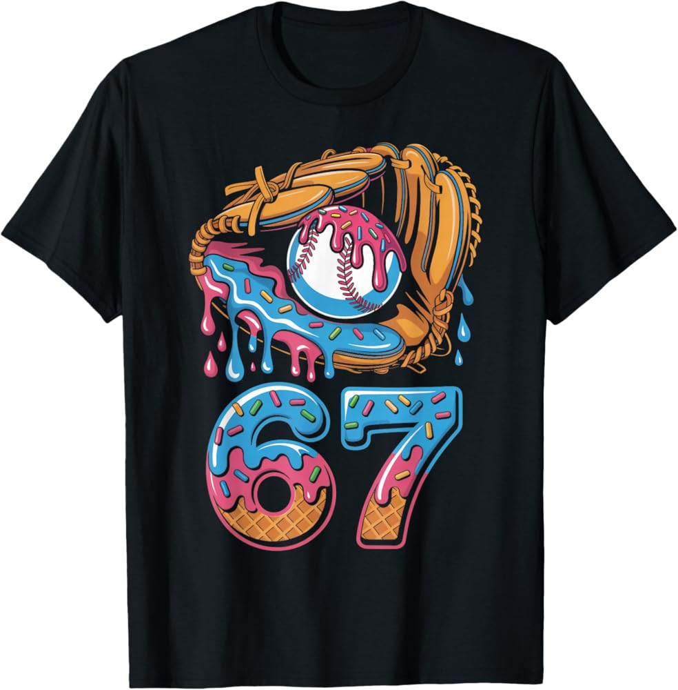 Baseball Player 67 Number 67th Sports Ice Cream Drip T-Shirt | Amazon (US)
