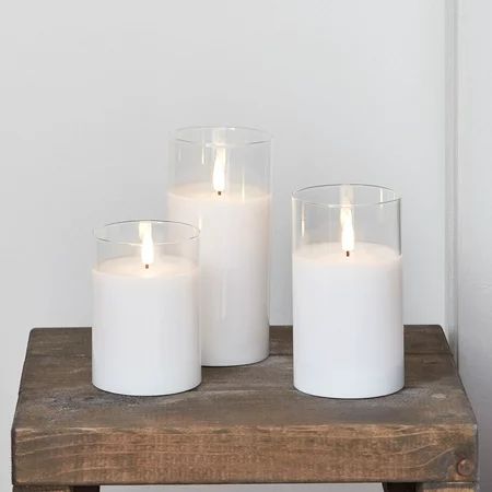 Lights4fun Inc. Set of 3 TruGlow Smoked White Glass Flameless LED Battery Operated Pillar Candles wi | Walmart (US)