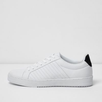 White quilted lace-up sneakers | River Island (US)