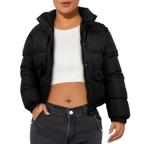 Xsylxgc Women's Crop Short Jacket Cropped Puffer Fashion Jackets for Women Warm Winter Lightweight Coat, Black XL | Amazon (US)