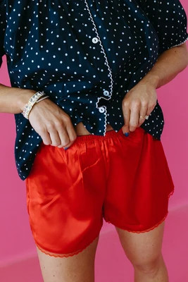 Metallic Market Fenway Satin Shorts in Red - Fenway Satin Shorts in Red | Shop.app