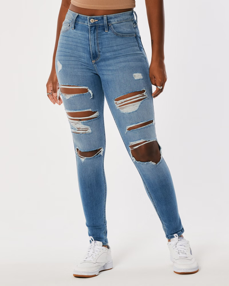 Women's Curvy High-Rise Black Super Skinny Jeans | Women's Bottoms | HollisterCo.com | Hollister (US)