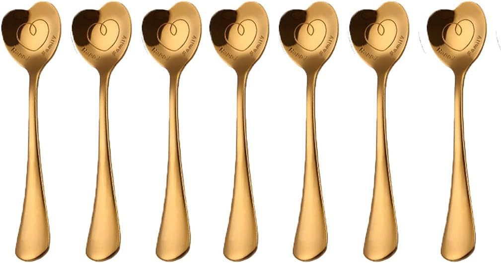 Stainless Steel Spoon Set 7 Pack, Heart Shaped Spoons, Coffee spoon，Dessert Spoon, Ice Cream Sp... | Amazon (US)