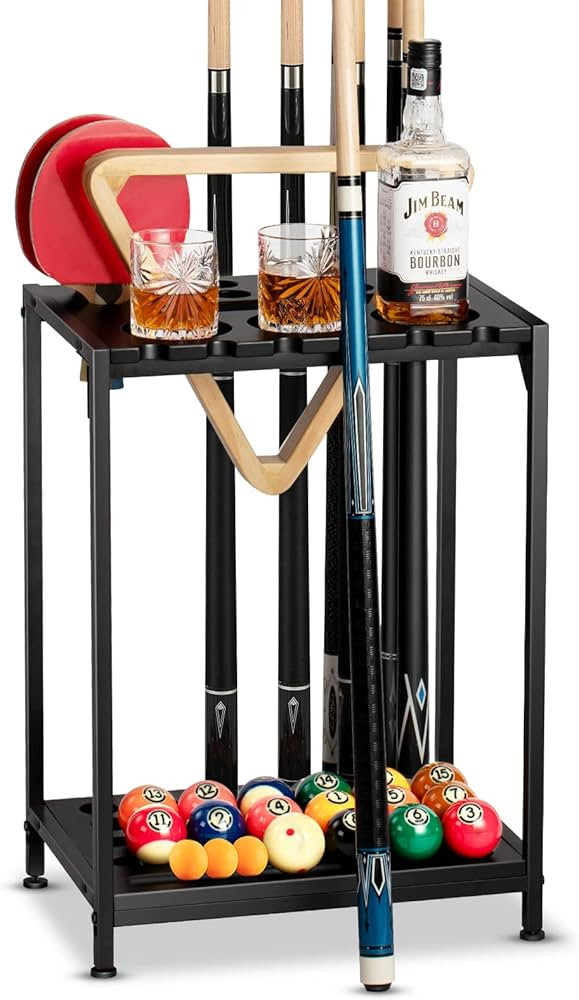 Billiards Pool Stick Holder - Pool Cue Rack Floor Stand & Ping Pong Paddle Holder Hardwood Pool C... | Amazon (US)