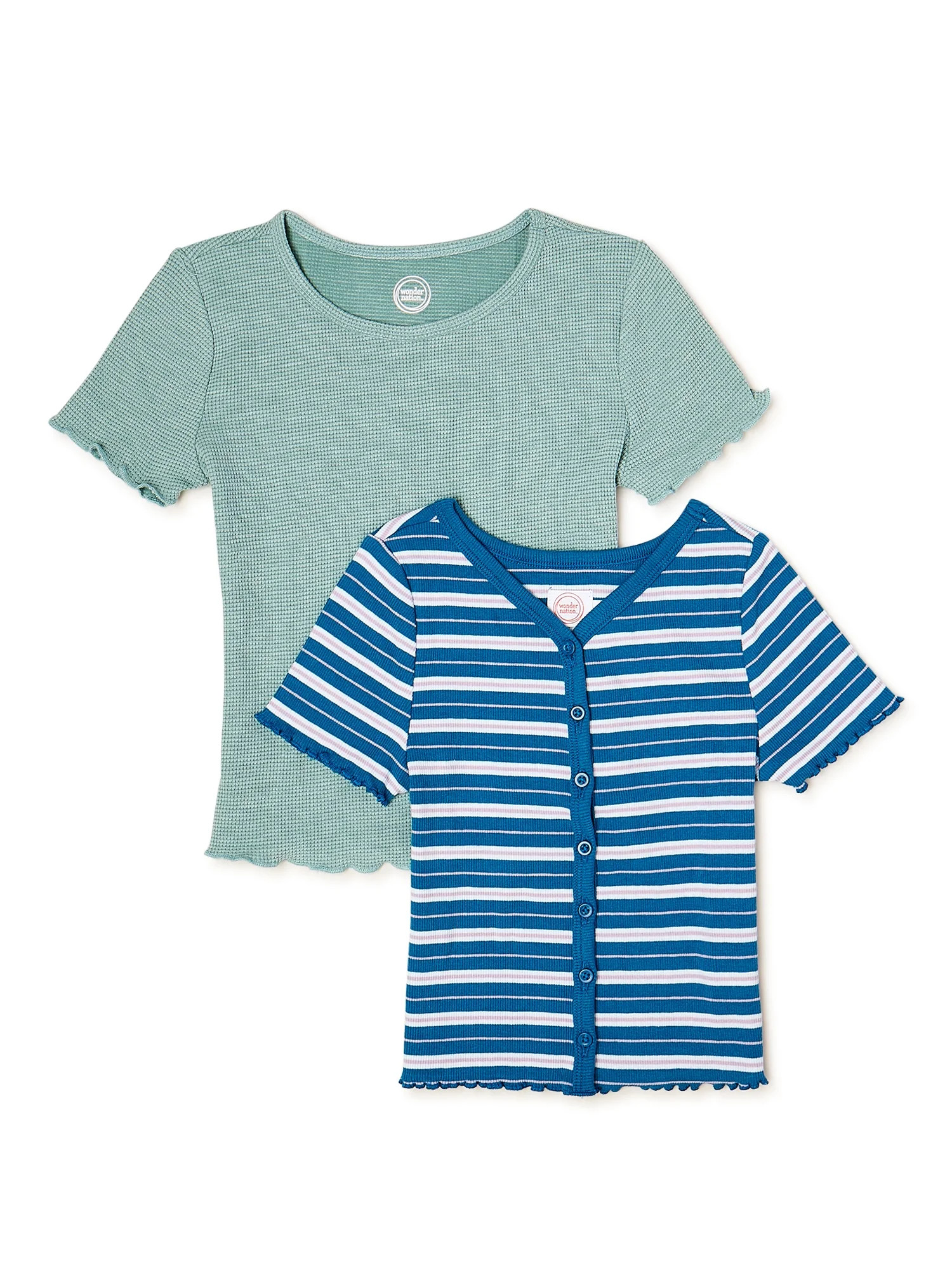 Wonder Nation Girls Waffle Knit & Button-Front Rib T-Shirts, 2-Pack, Sizes 4-18 & Plus | Walmart (US)