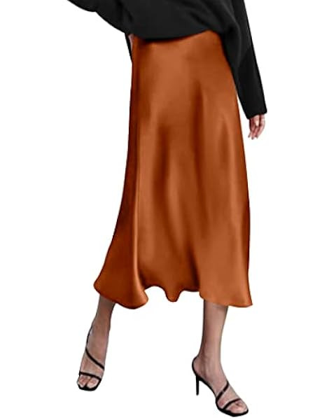 Women's Drawstring Satin Maxi Skirt High Waist Silk A Line Flowy Long Skirts | Amazon (US)