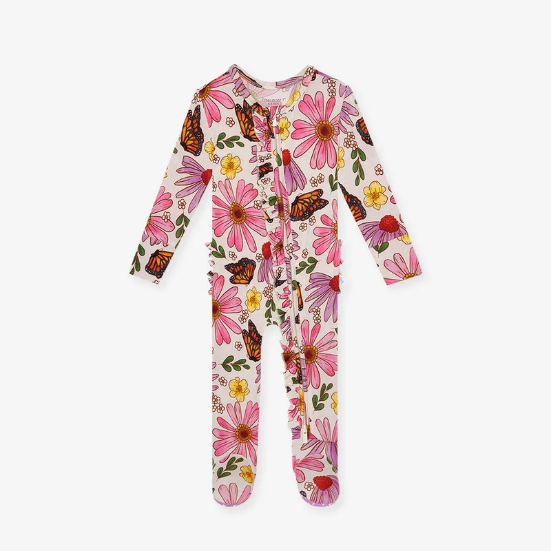 Posh Peanut Kaavia - Footie Ruffled Zippered One Piece - Brown | Verishop