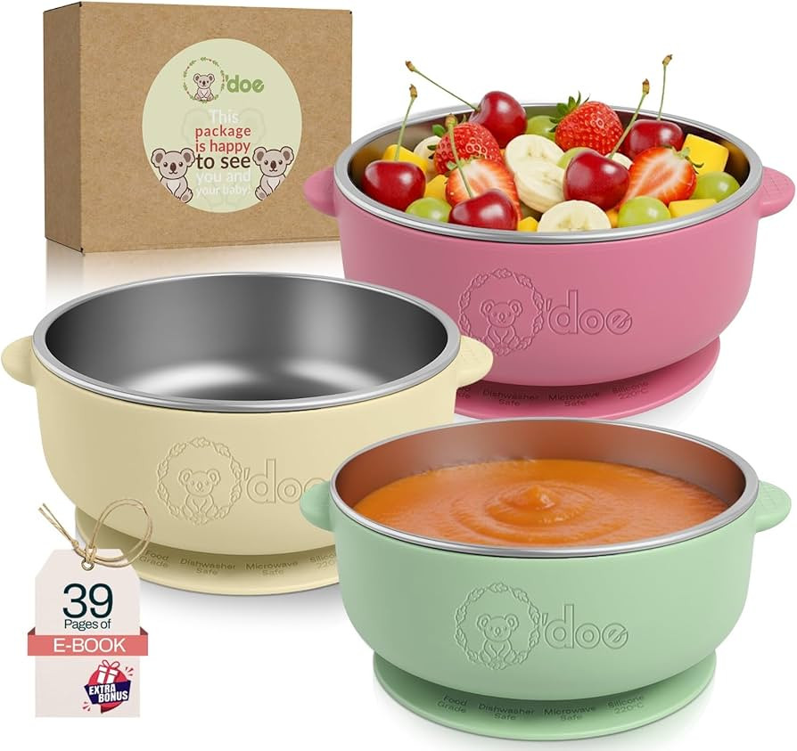 o'doe Baby Bowls – Stainless Steel Baby Feeding Bowls with Suction | Non-Slip Toddler Bowls for... | Amazon (US)