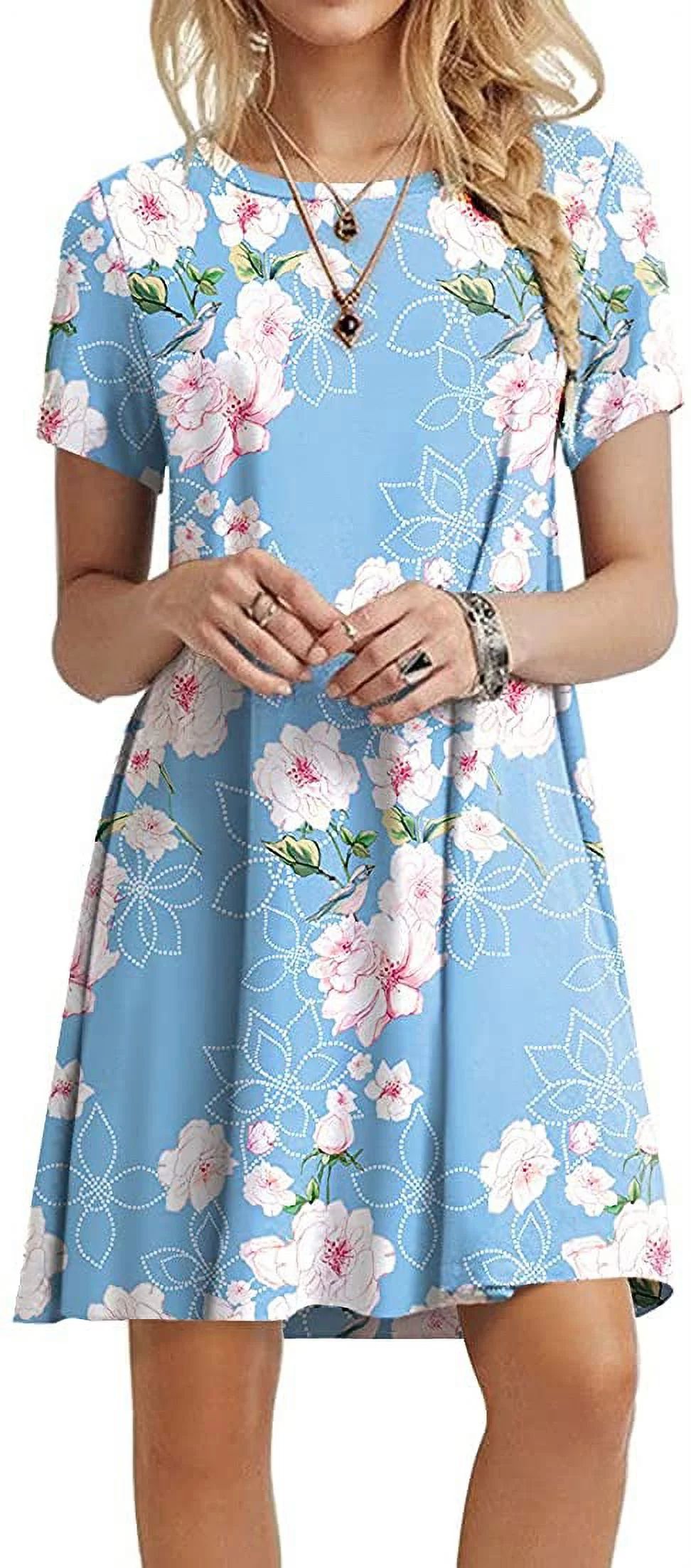 ppyoung Women's Summer Casual T-shirt Dresses Short Sleeve Boho Beach Dress | Walmart (US)