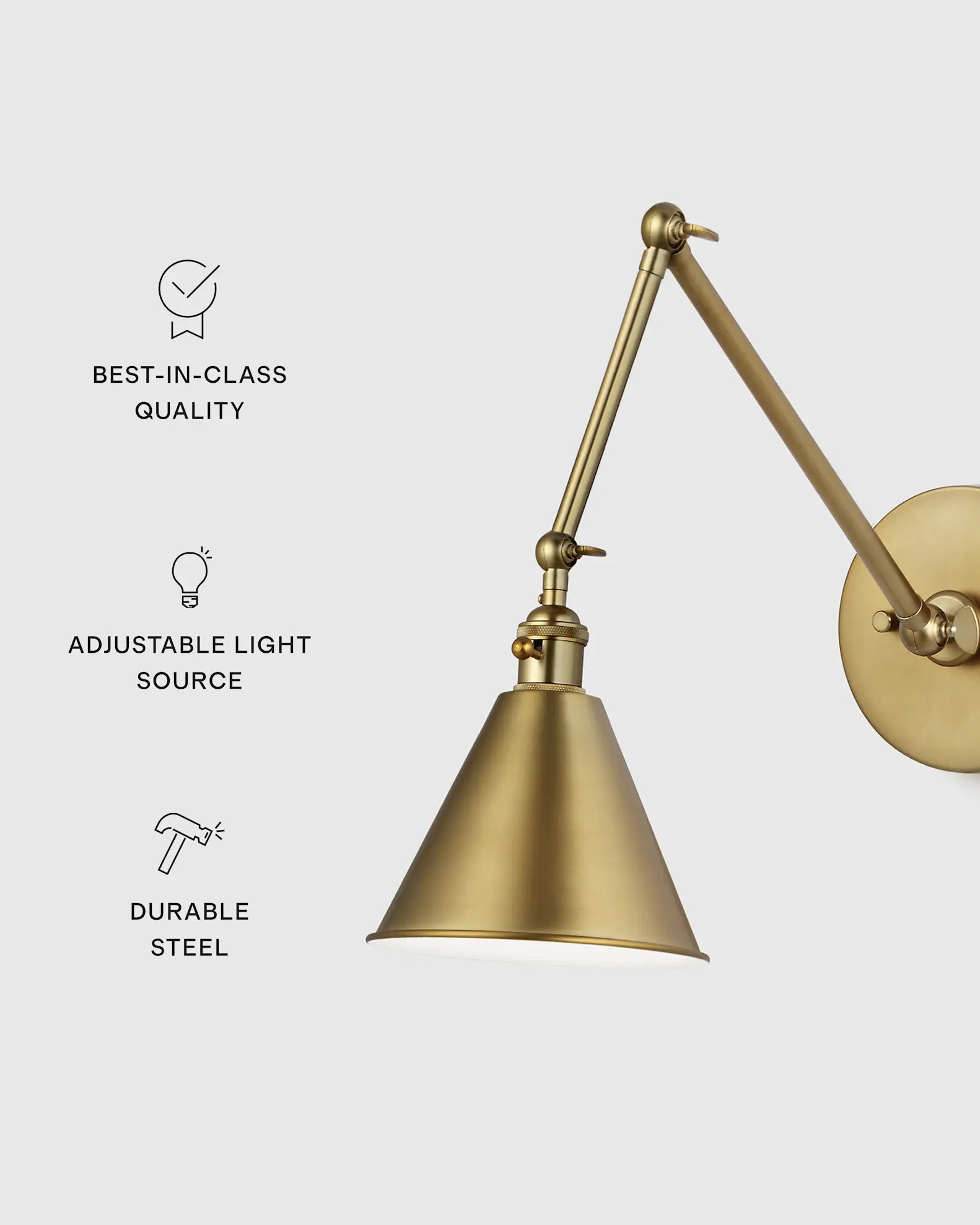 Articulating Double Arm Steel Wall Sconce in Brass | Quince