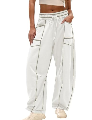 Amazon.com: Athlisan Womens Baggy Barrel Pants Wide Leg Lounge Drawstring Sweatpants with Pockets... | Amazon (US)