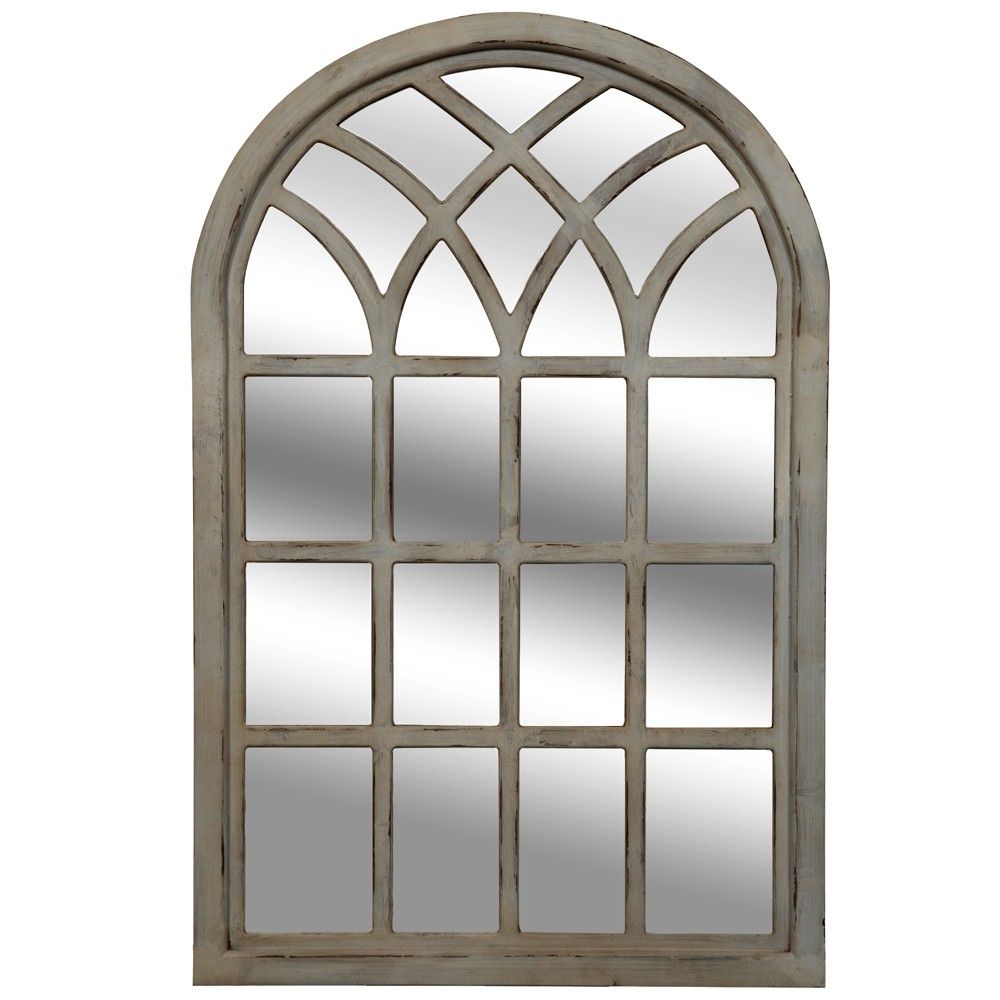 46""x30"" Farmhouse Cathedral Windowpane Wall Mirror Gray - Gallery Solutions | Target