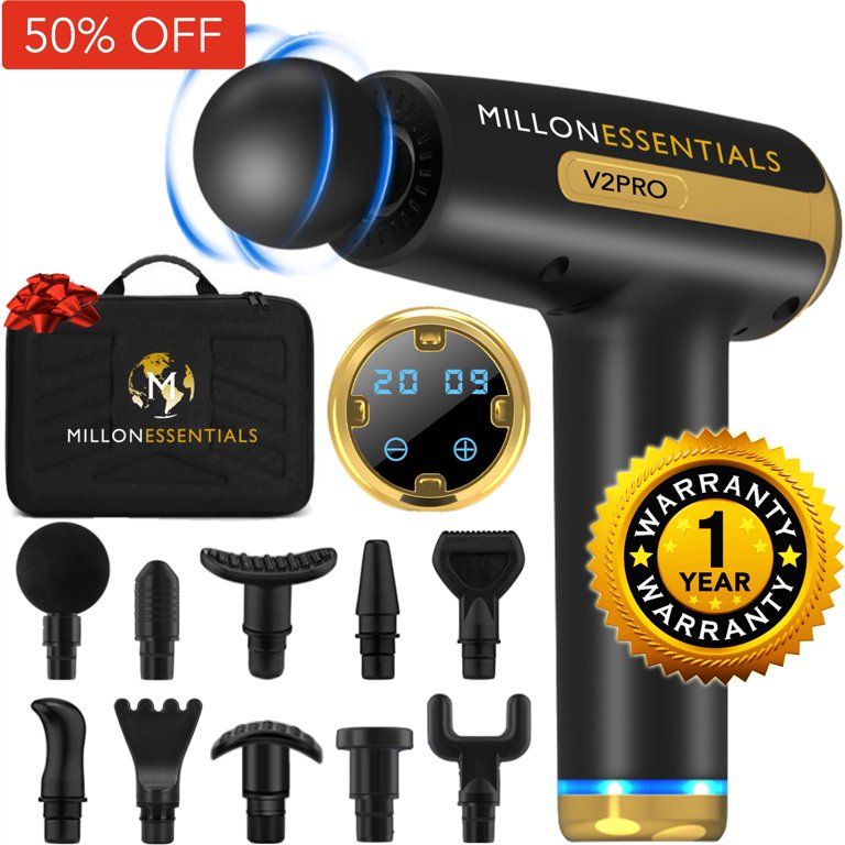 MillonEssentials V2PRO Deep Tissue Massage Gun - #1 Muscle Percussion Massager - 20 Speeds - 10 H... | Walmart (US)