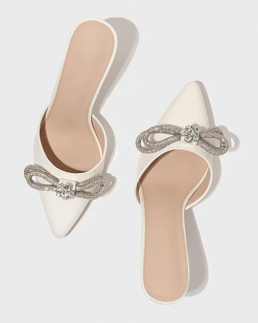 Webster Crystal Embellished Mule Heels - White | VICI