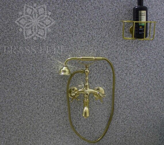 Unlacquered Bathtub Wall Mounted Faucet, Pure Brass Tub Filler With Handheld Shower In The Form O... | Etsy (US)
