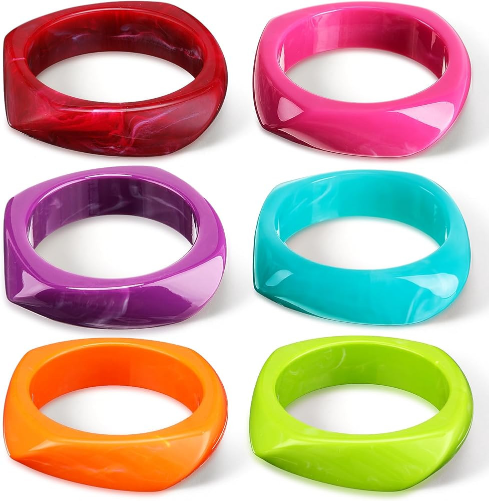Landical Colorful Square Acrylic Resin Bangle Bracelet Wide Geometric Irregular Wristbands Women | Amazon (US)