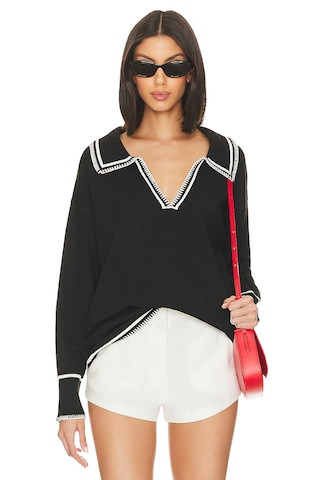 SNDYS Arlington Collared Sweater in Black & White from Revolve.com | Revolve Clothing (Global)