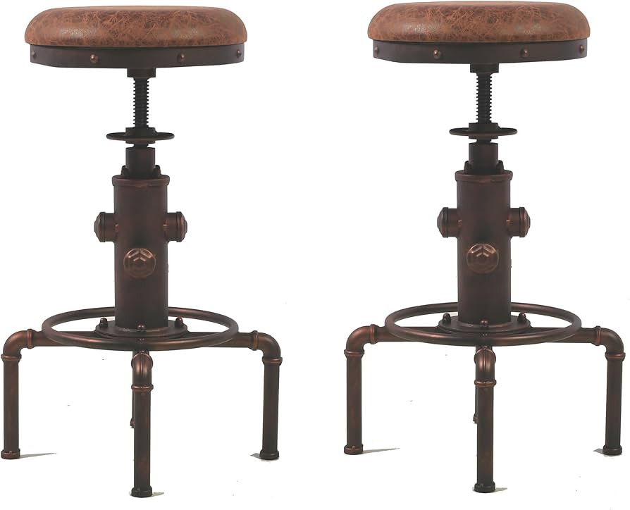 Topower Antique Vintage Industrial Barstool PU Leather Water Pipe Fire Hydrant Design Cafe Coffee... | Amazon (US)