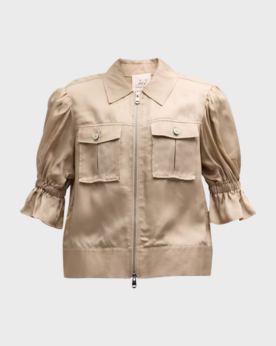 Cinq a Sept Holly Short-Sleeve Sateen Jacket | Neiman Marcus