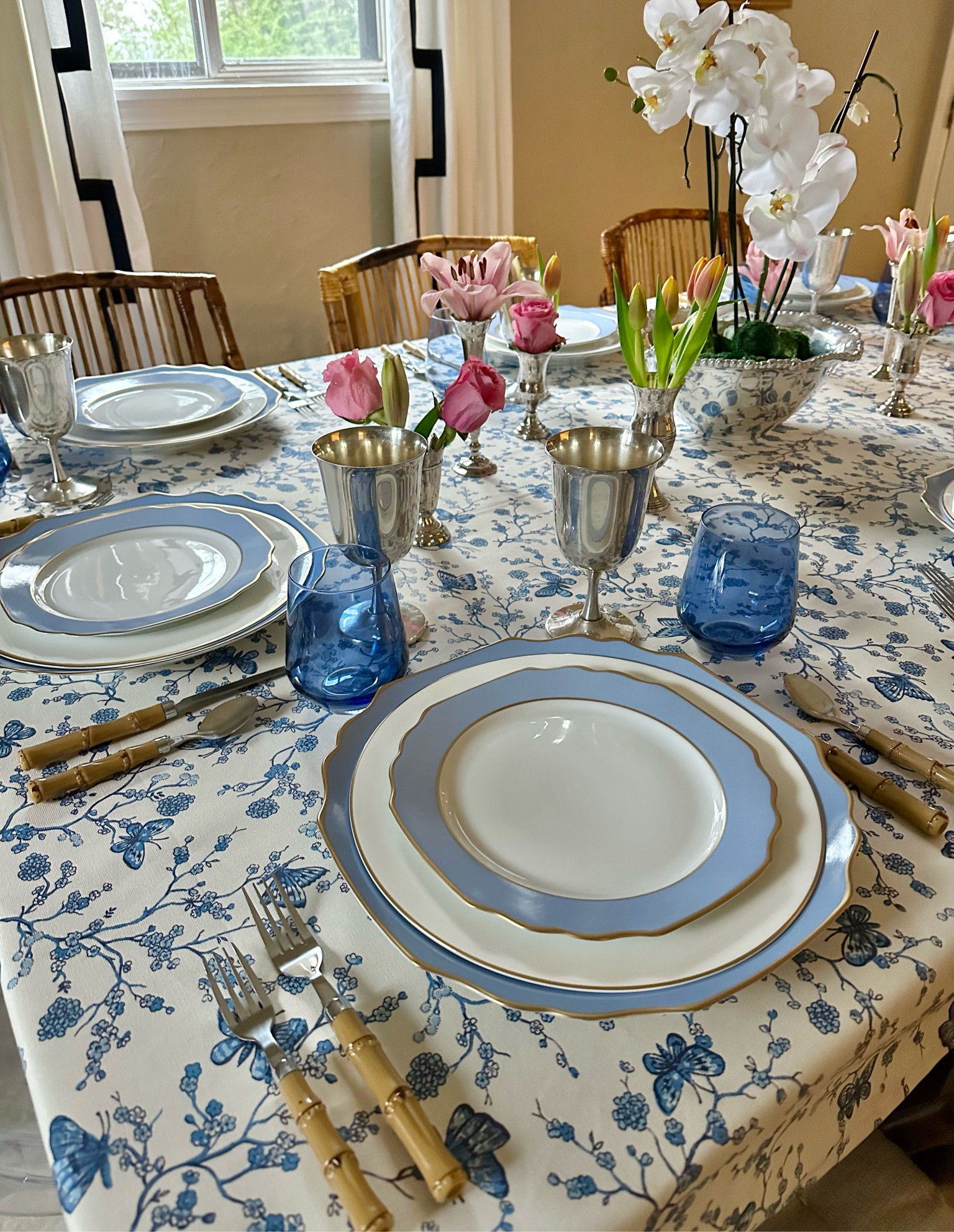 Elevate the everyday or dress up your next dinner party with @TheInside’s new table linens. These one-of-a-kind prints now expand beyond the brand’s accent chairs and upholstered furniture to your table linens that are sure to layer beauty into your everyday moments. I love how the Delft Mariposa print pairs well with the china I registered for, but also everyday dishware. So many of The Inside’s most loved prints are now available as tablecloths and runners and the code TABLETOP10 will get you a 10% discount until April 19th!

#theinside #TheInsideIcons #tablescape #tapletopdesign #blueandwhitetable #blueandwhitedecor #eastertablescape #eastertable #estellecoloredglass #silvervases #blueandwhiteplates 

#LTKhome