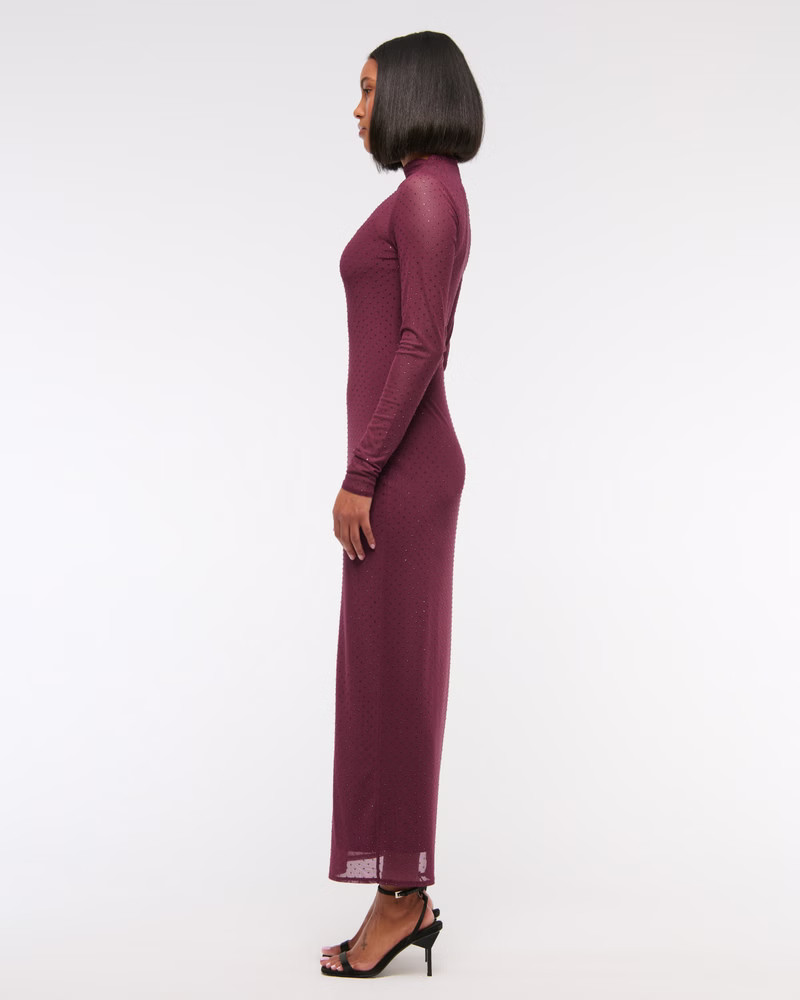 Women's Long-Sleeve Rhinestone Mesh Maxi Dress | Women's Dresses & Jumpsuits | Abercrombie.com | Abercrombie & Fitch (US)