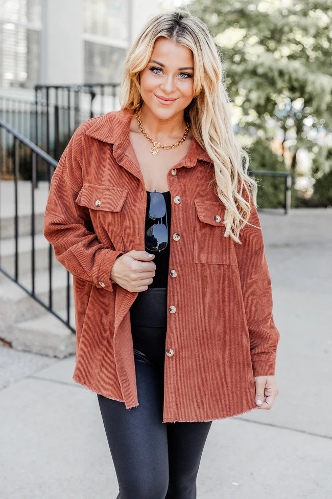 Carry On Camel Corduroy Shacket | Pink Lily