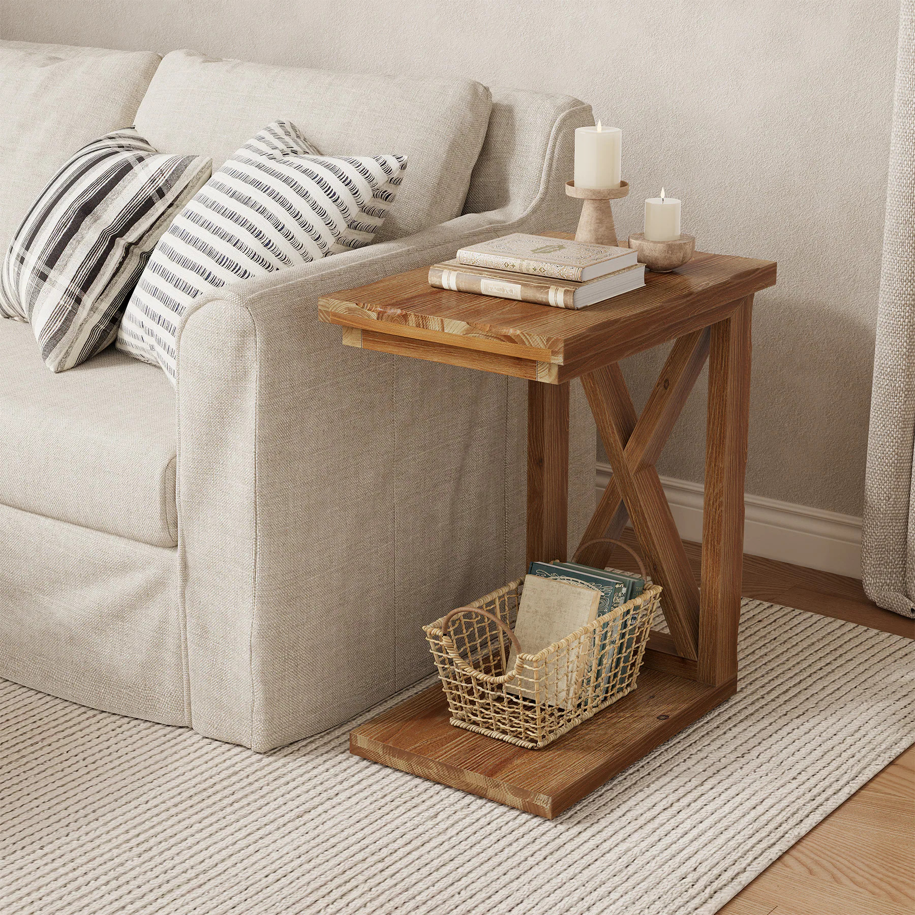LITTLE TREE Walnut Solid Wood End Table with C-Shaped Base for Living Room and Bedroom one_size in Brown | LWLT-YC0101-CLL | Lowe's