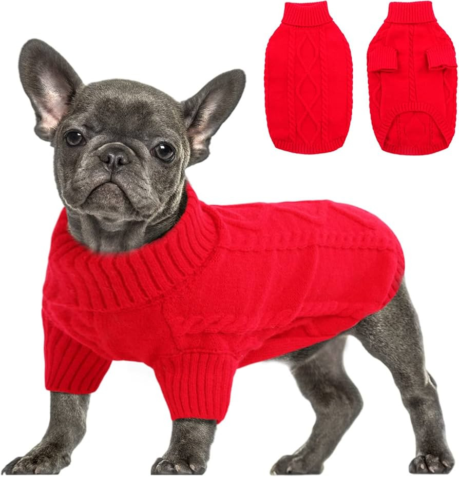 Queenmore Small Dog Pullover Sweater, Cold Weather Cable Knitwear, Classic Turtleneck Thick Warm ... | Amazon (US)