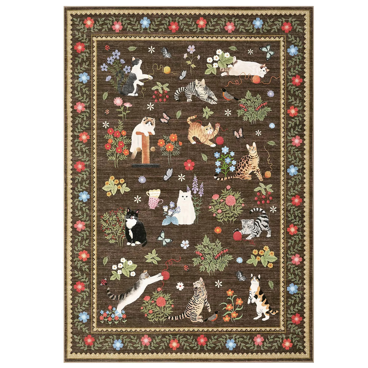 9'x12' Brown Washable Cat Print Cute Living Room Rugs, Soft Non Slip Accent Bedroom Nursery Rugs ... | Target