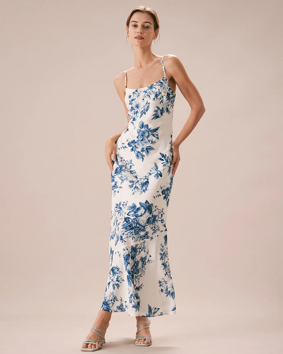 The Blue Floral Slip Maxi Dress | rihoas.com