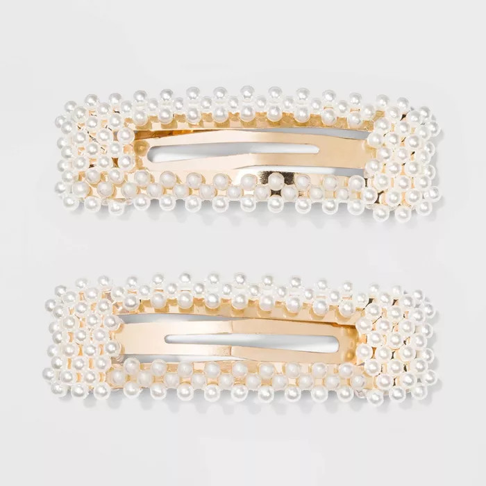 Square Barrettes with Pearls Clips and Pins - A New Day™ White | Target