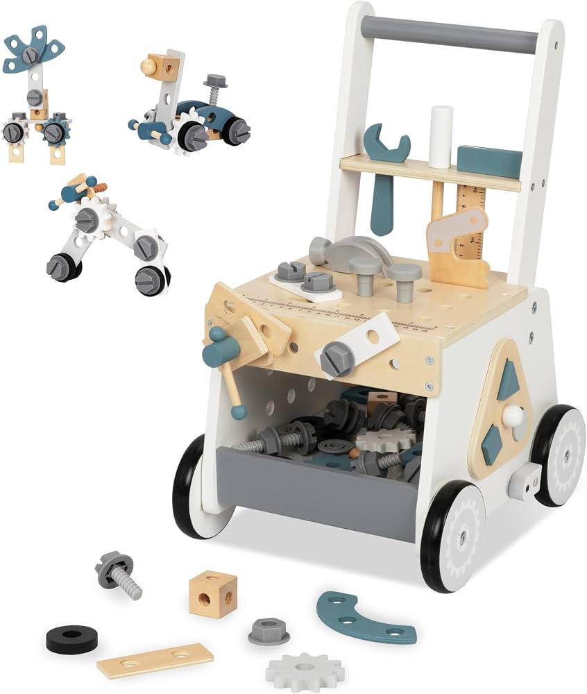 Wooden Baby Push Walker for Toddlers - Multifunctional Montessori Tool Bench Baby Walking Toy wit... | Amazon (US)