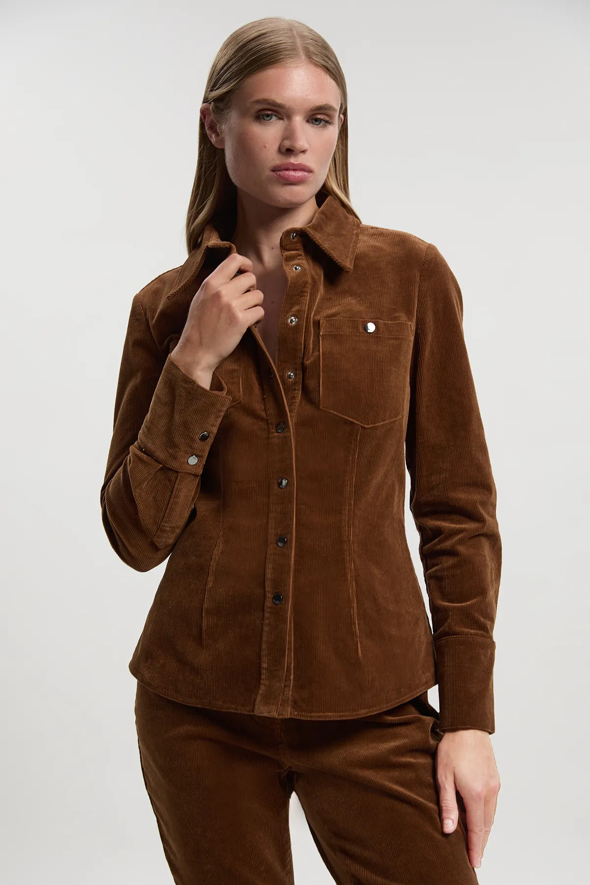 Stretch Cord Tailored Shirt | Karen Millen UK + IE + DE + NL