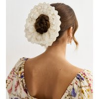 Cream Oversized Broderie Anglaise Frilly Scrunchie New Look | New Look (UK)