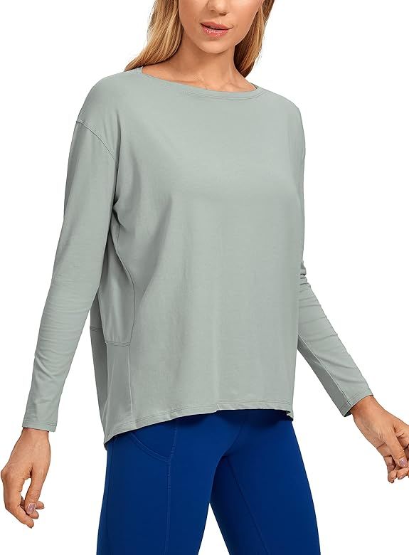 CRZ YOGA Long Sleeve Workout Shirts for Women Loose Fit-Pima Cotton Yoga Shirts Casual Fall Tops Shi | Amazon (US)