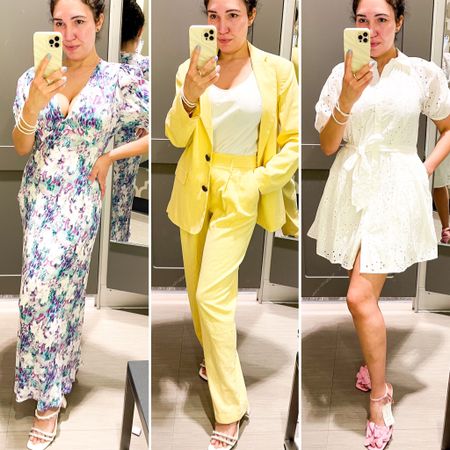 Target spring outfits, spring dress, resort wear, easter, date night outfits, vacation outfit, floral dress, white dress, yellow pants, linen pants, linen blazer, white sandals, pink sandals 

#LTKstyletip #LTKfindsunder50