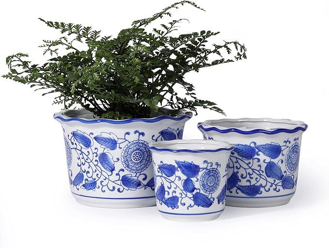 Blue and White Porcelain Planter - POTEY 057901 7.5 + 6 + 4.5 Inch Ceramic Plant Pots Container I... | Amazon (US)