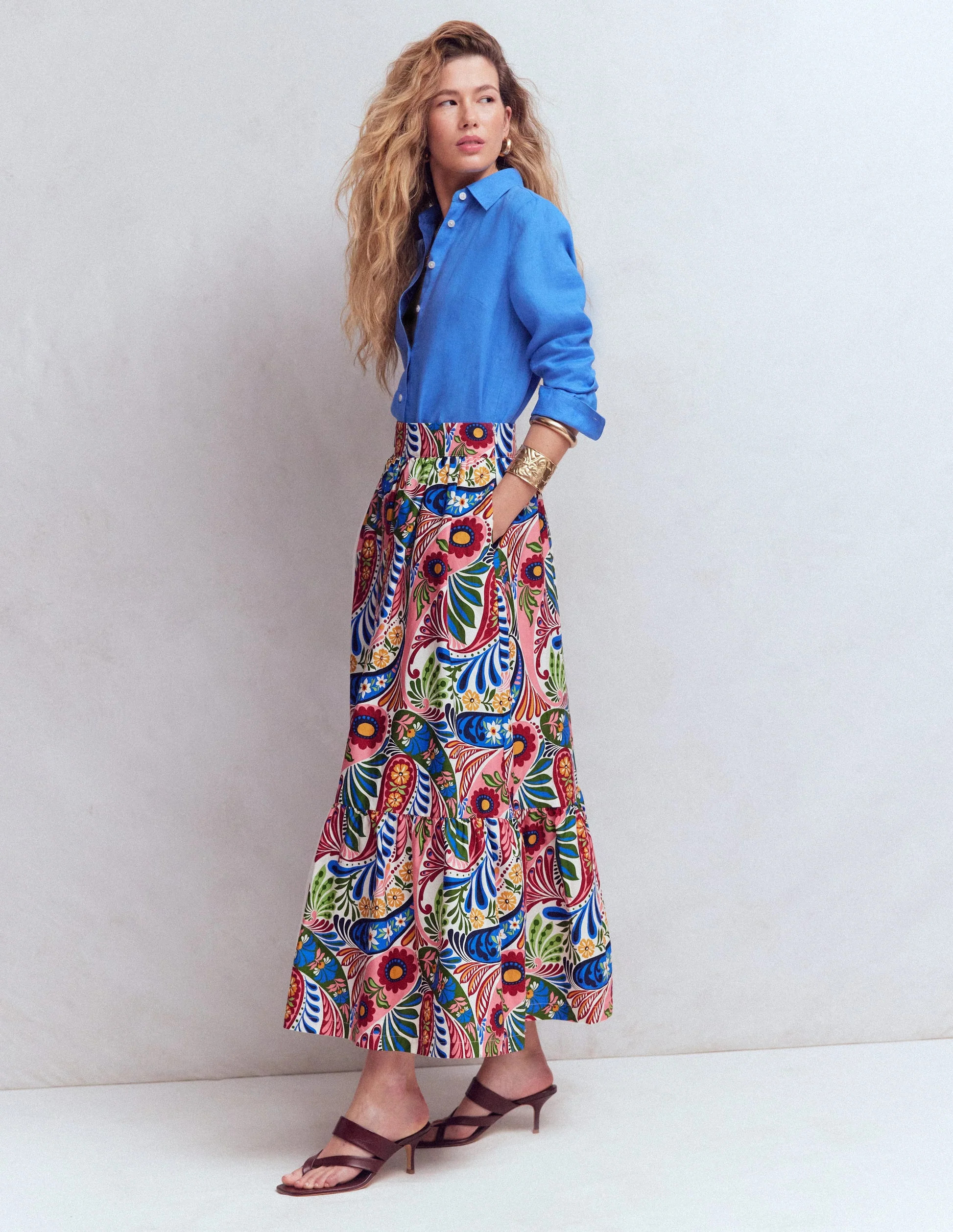 Abigail Poplin Maxi Skirt-Multi, Enchanted Paisley | Boden (US)