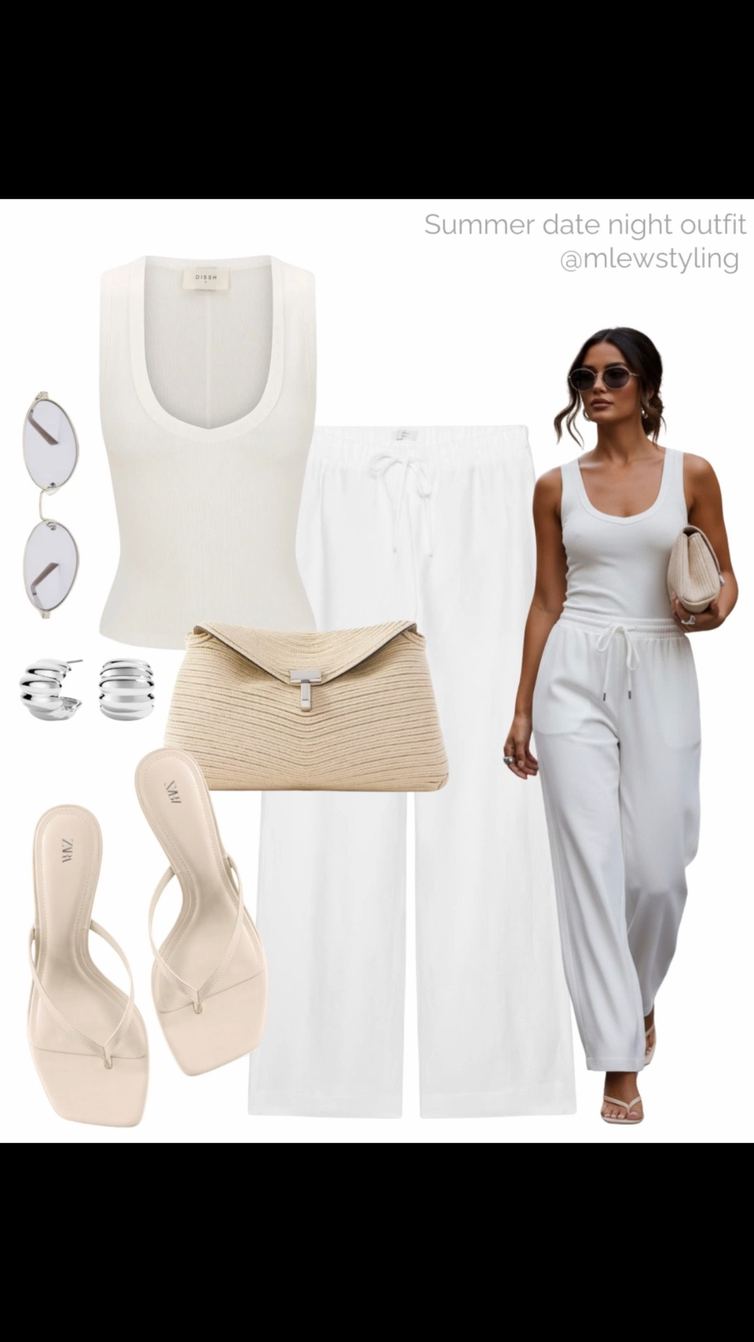 Summer date night 💫

Tags: elevated summer outfit, DISSH tank top, linen drawstring pants, kitten heel sandals, silver hoop earrings, capsule wardrobe, toteme raffia clutch bag, all white outfit, Aritzia lodge pants

#LTKsummer #LTKstyletip #LTKdatenight