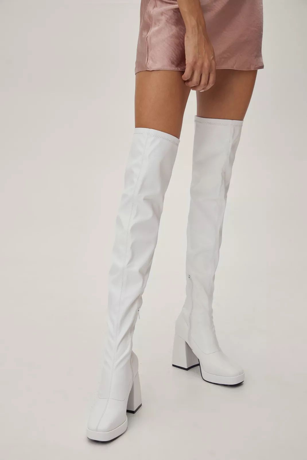 Faux Leather Thigh High Platform Boots | Nasty Gal (US)