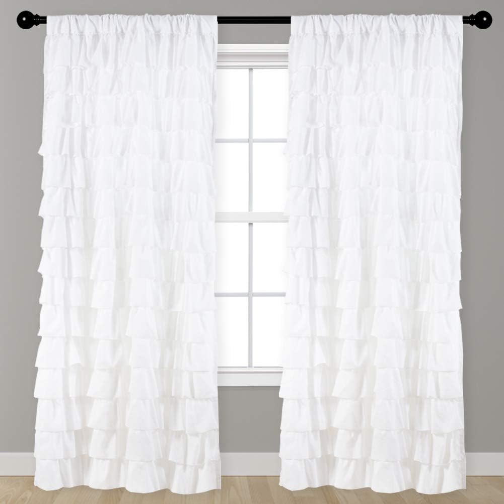 Kotile White Ruffle Curtain 84 Inches Long 1 Panel Gypsy Layered Ruffled Curtain for Living Room,... | Amazon (US)