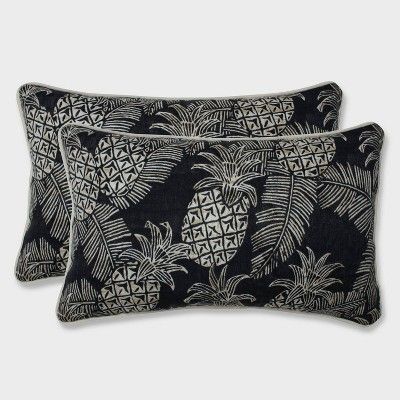 2pk Carate Batik Noche Rectangular Throw Pillows Black - Pillow Perfect | Target