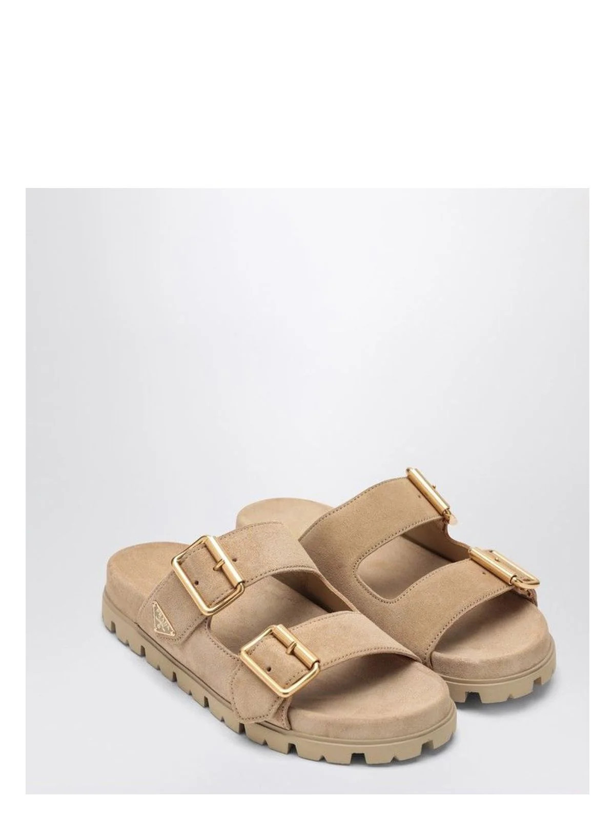 Prada Women's Ecru Suede Sandal Slider in Beige | Size 36.5 | 1XX692020054 | LOZURI