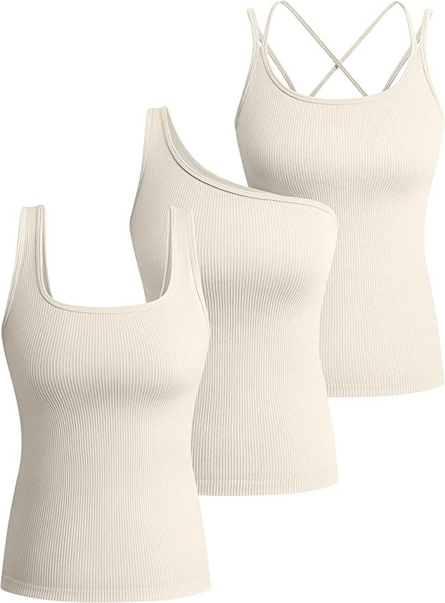 OQQ Women's 3 Piece Tank Tops Ribbed Seamless Workout Exercise Shirts Casual Vest Sleeveless Tops | Amazon (US)