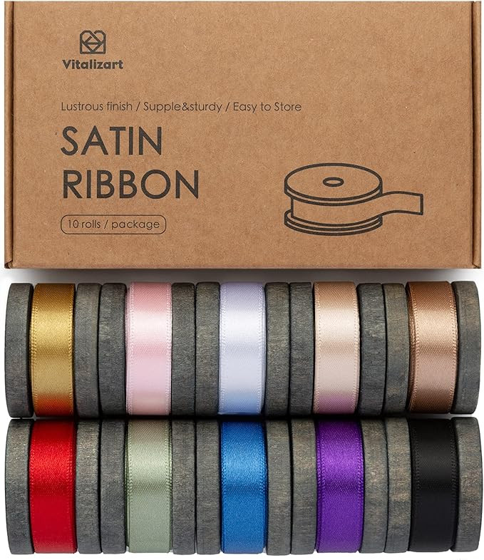 Vitalizart Satin Ribbon 3/8 Inch Silk Like Ribbon for Gift Wrapping Extra Dense Double Faced Fabr... | Amazon (US)
