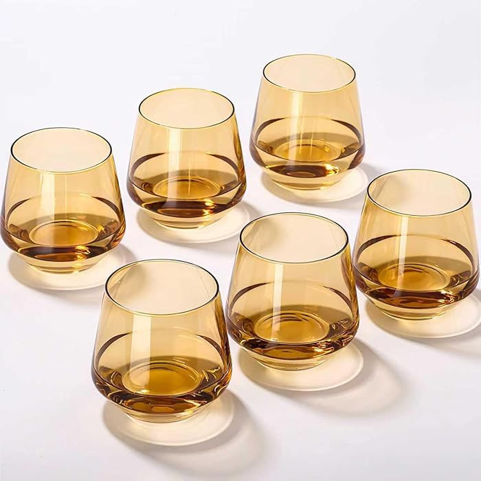 Amber Stemless Wine Glasses Set of 6-14oz Classic Design for Drinking, Amber Stemless Glassware f... | Amazon (US)