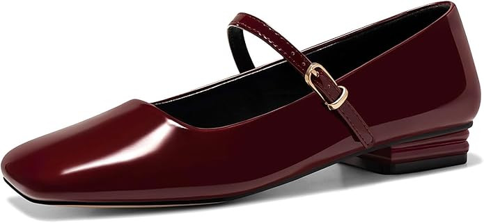 Coutgo Women's Mary Jane Flats Closed Square Toe Ballet Flat Dressy Comfortable Slip on Shoes | Amazon (US)