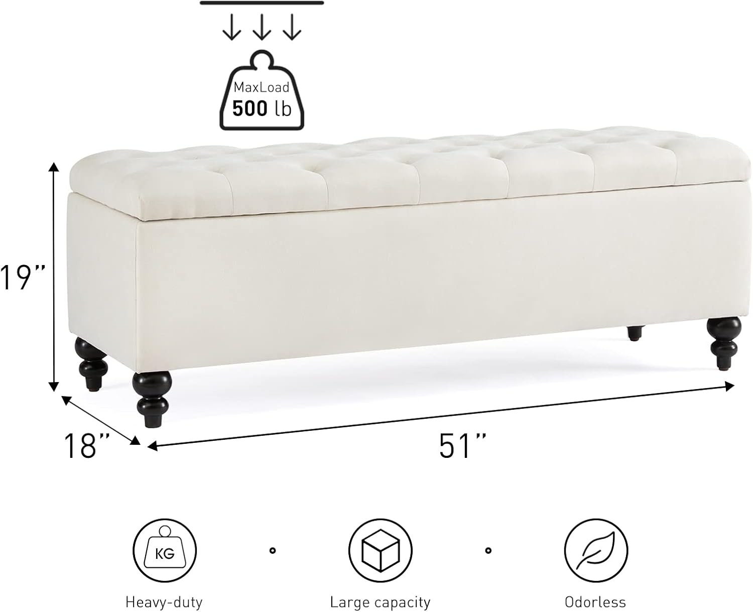 HUIMO Ottoman with Storage, 51-inch Storage Ottoman Bench with Button-Tufted, Bedroom Bench Safet... | Amazon (US)