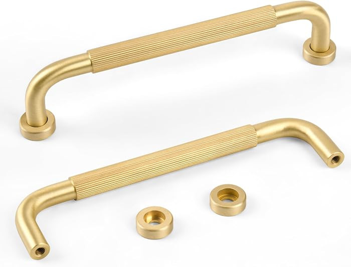 Jovenille-Solid Brass Kitchen Cabinet Pulls 5 Pack,Grooved Brushed Gold Dresser Drawer Handles, 5... | Amazon (US)